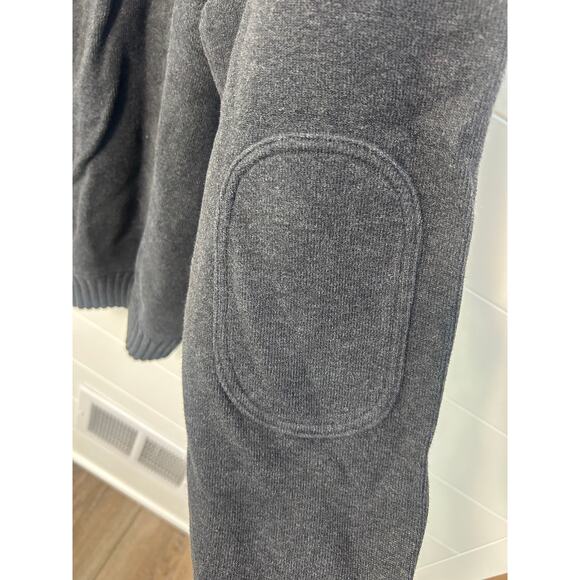 Land's End Men's Size XL 1/4 Button Sweater Elbow Patches Warm Dark Gray - Picture 8 of 9